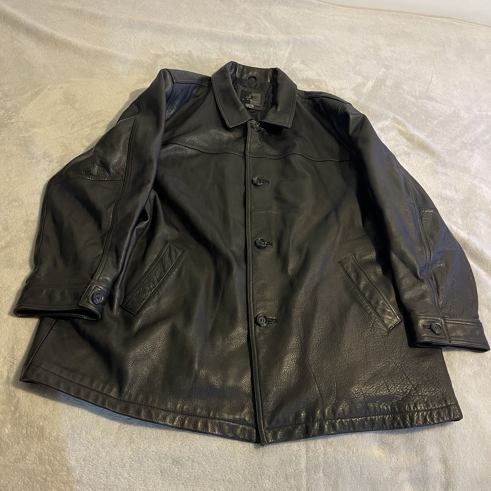 J Ferrar Blazer Men 2xl Black Genuine Leather Jacket Coat Quilted Button Preppy